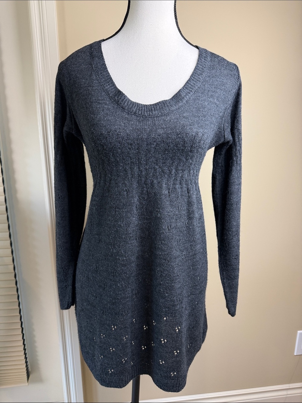 Made in Italy Wool Blend Sweater Dress Gray Empire Waist Balloon Sleeves